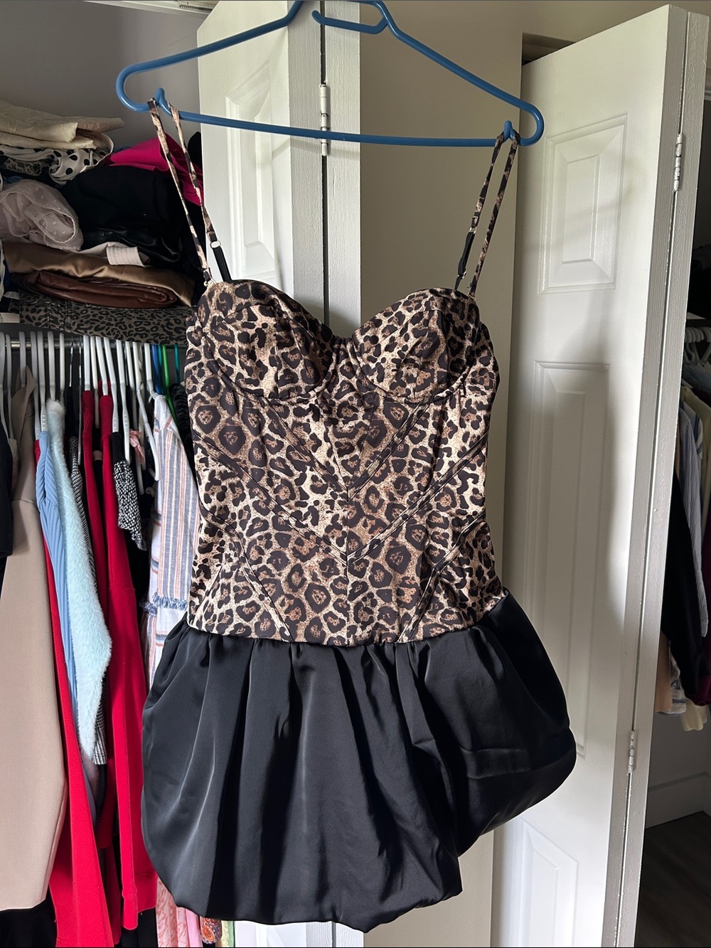 NEVER WORN - Oh Polly Leopard Print Bustier Mini Dress with Black Bubble Skirt